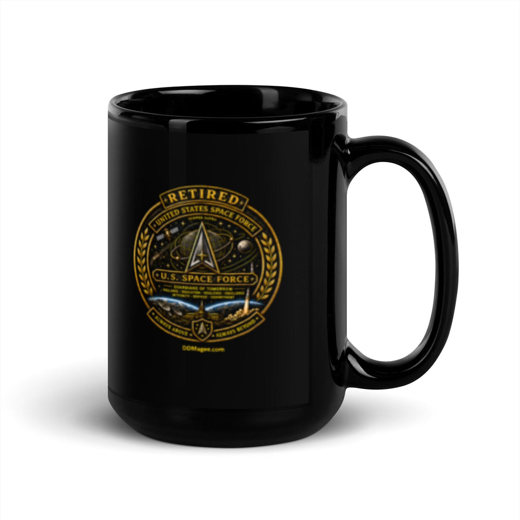Retired US Space Force Black Glossy Mug