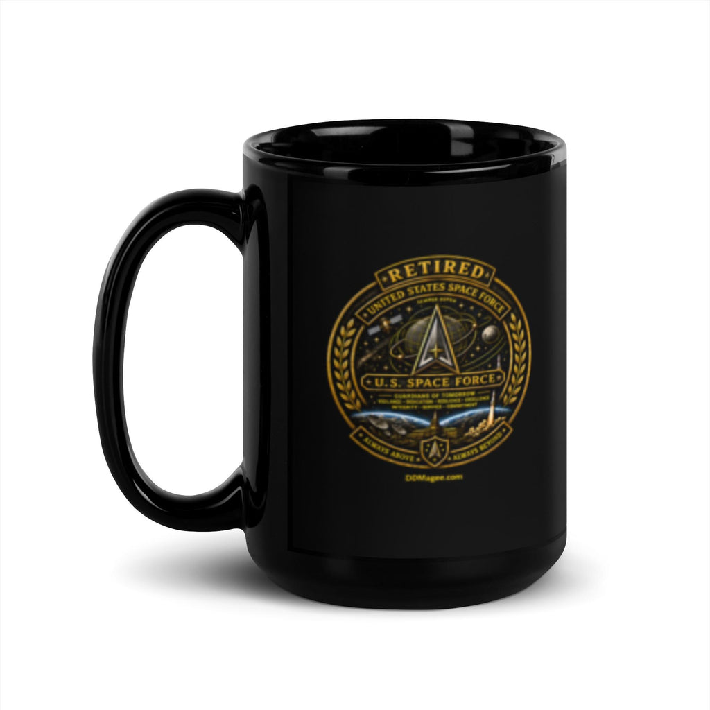 Retired US Space Force Black Glossy Mug