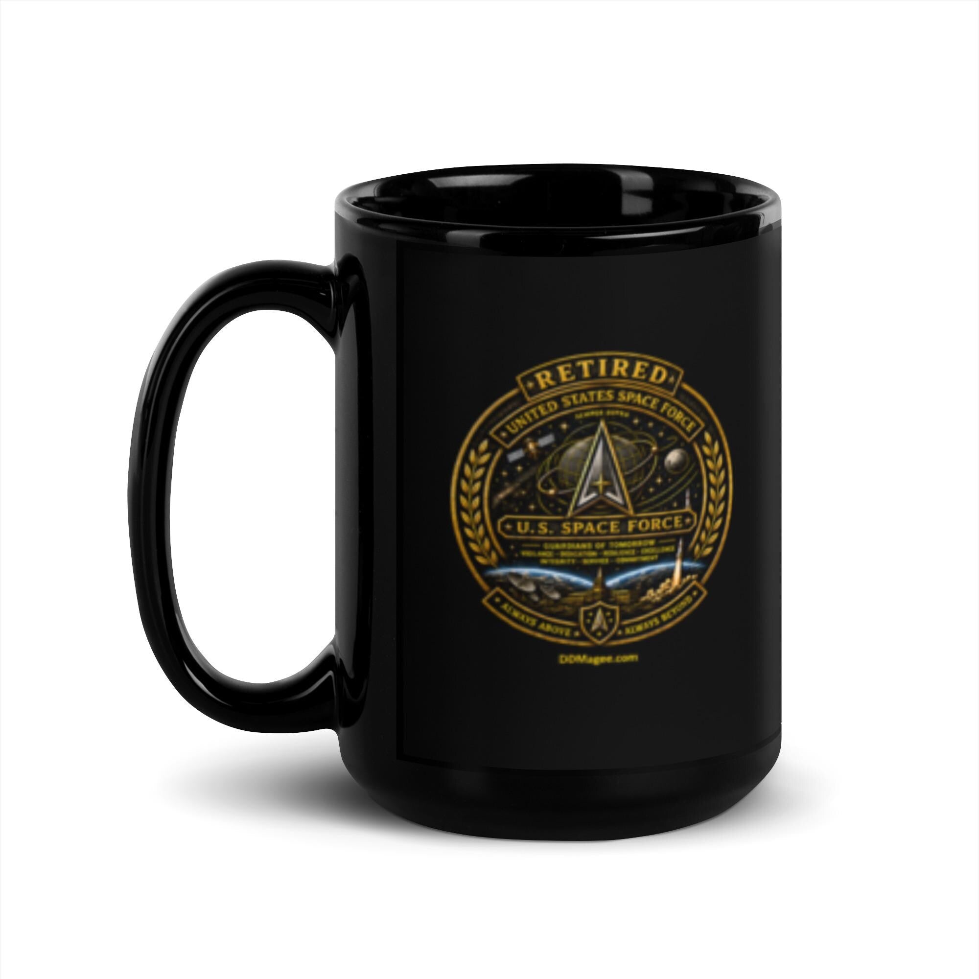 Retired US Space Force Black Glossy Mug