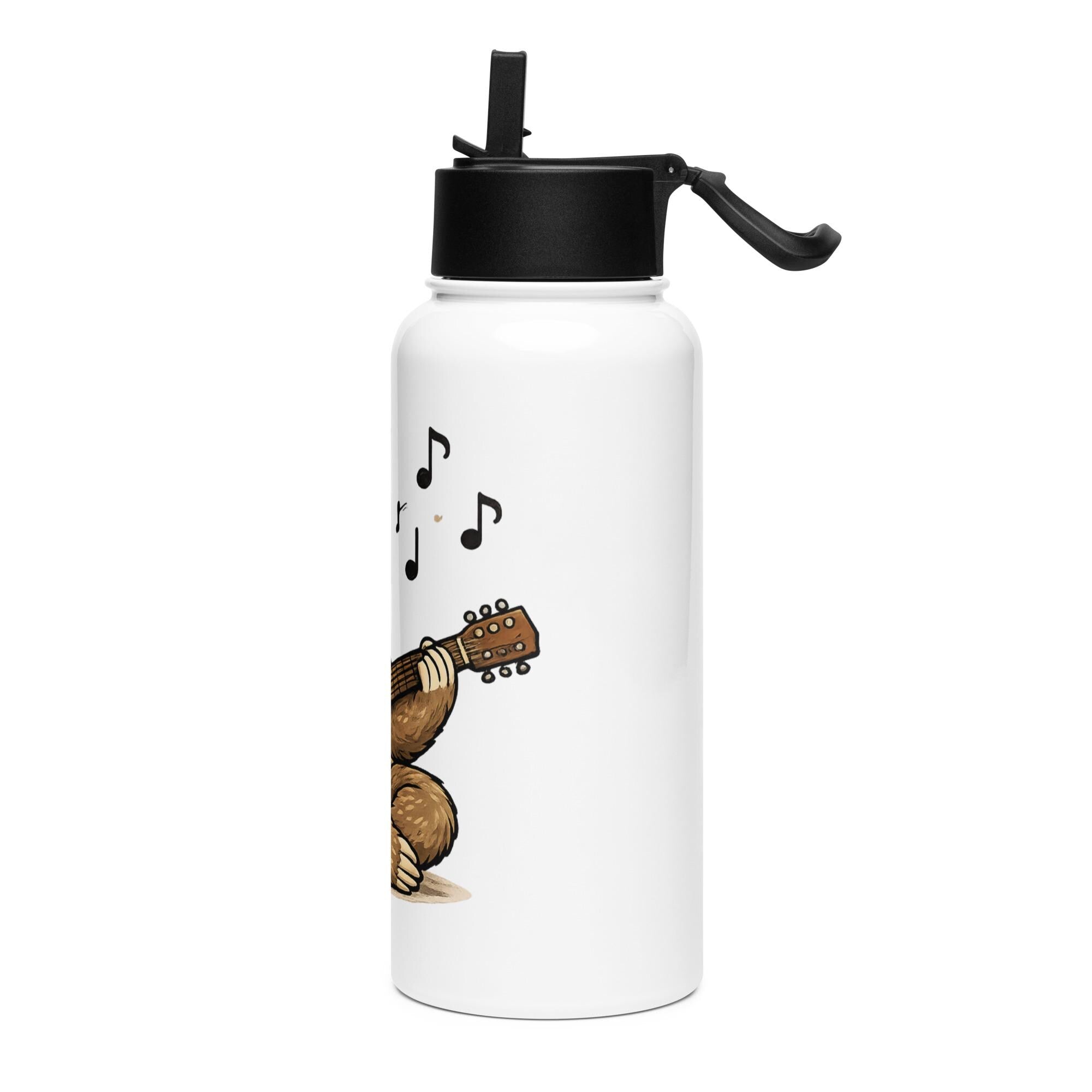 Sloth Guitar Stainless steel water bottle with a straw lid