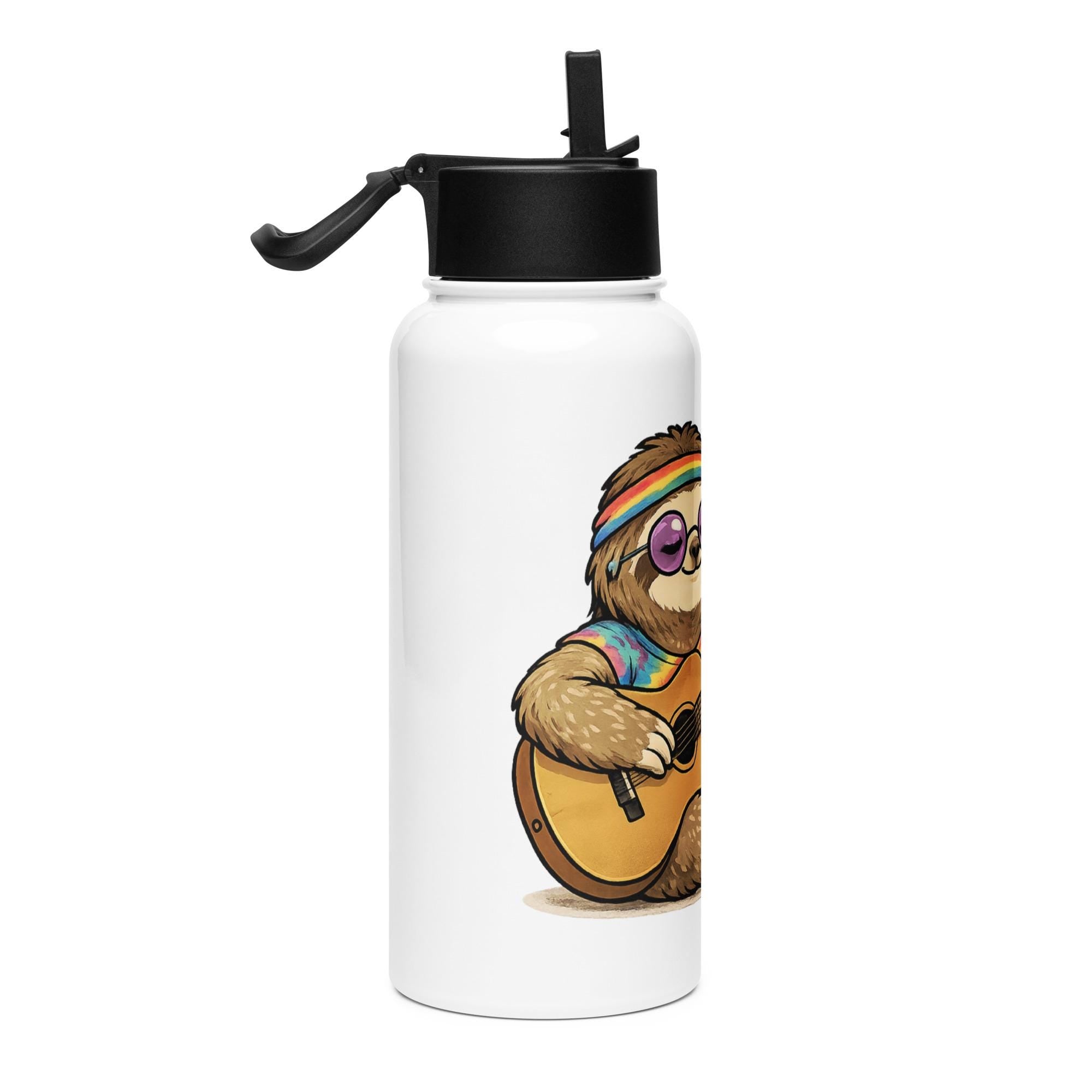 Sloth Guitar Stainless steel water bottle with a straw lid