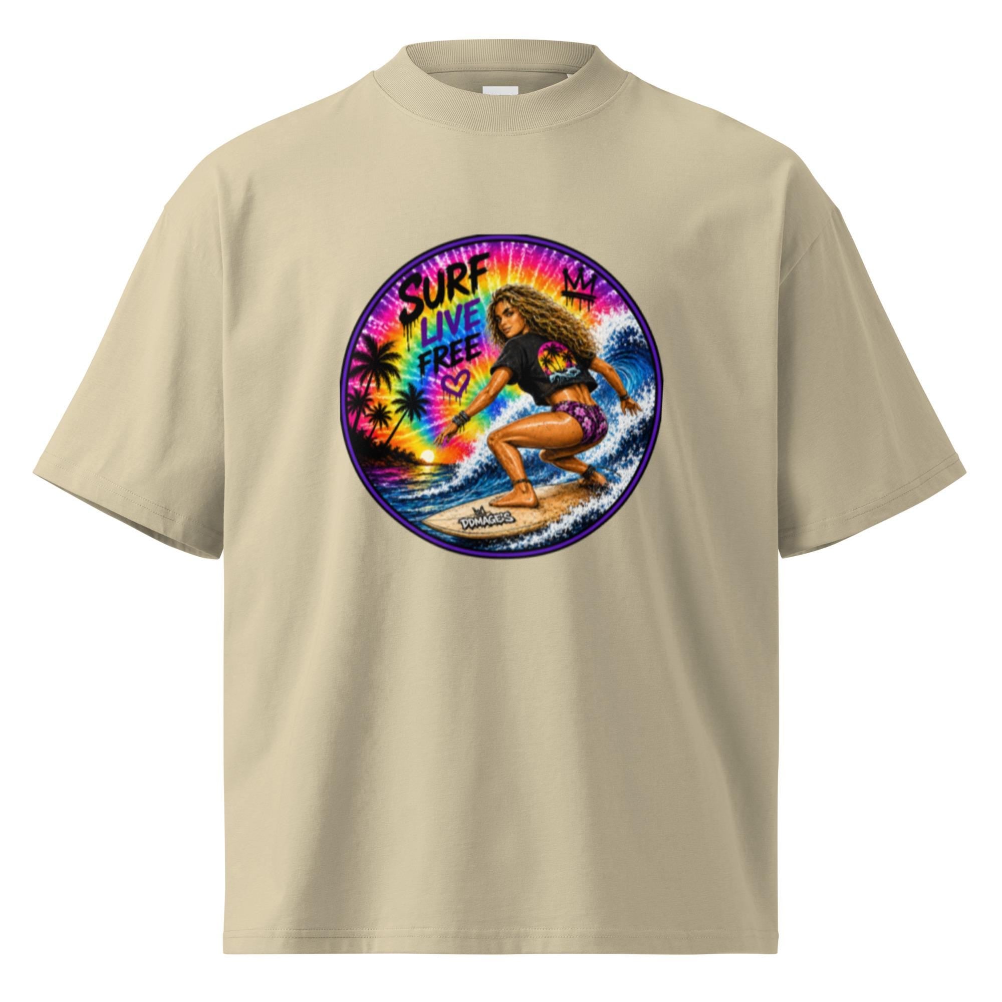 DDMaGee's Surfer Girl Unisex organic oversized high neck t-shirt