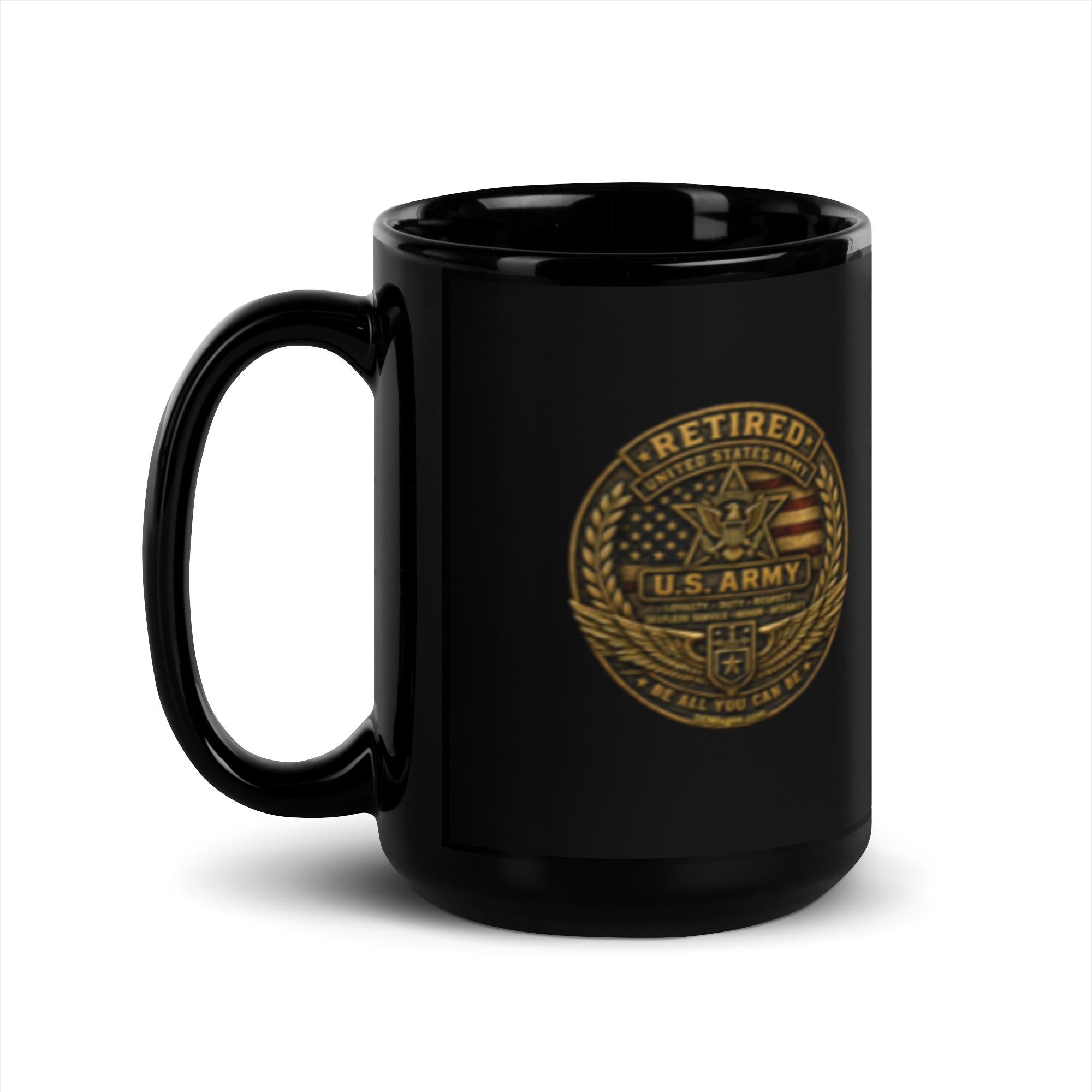 DDMagee's Retired Army Black Glossy Mug