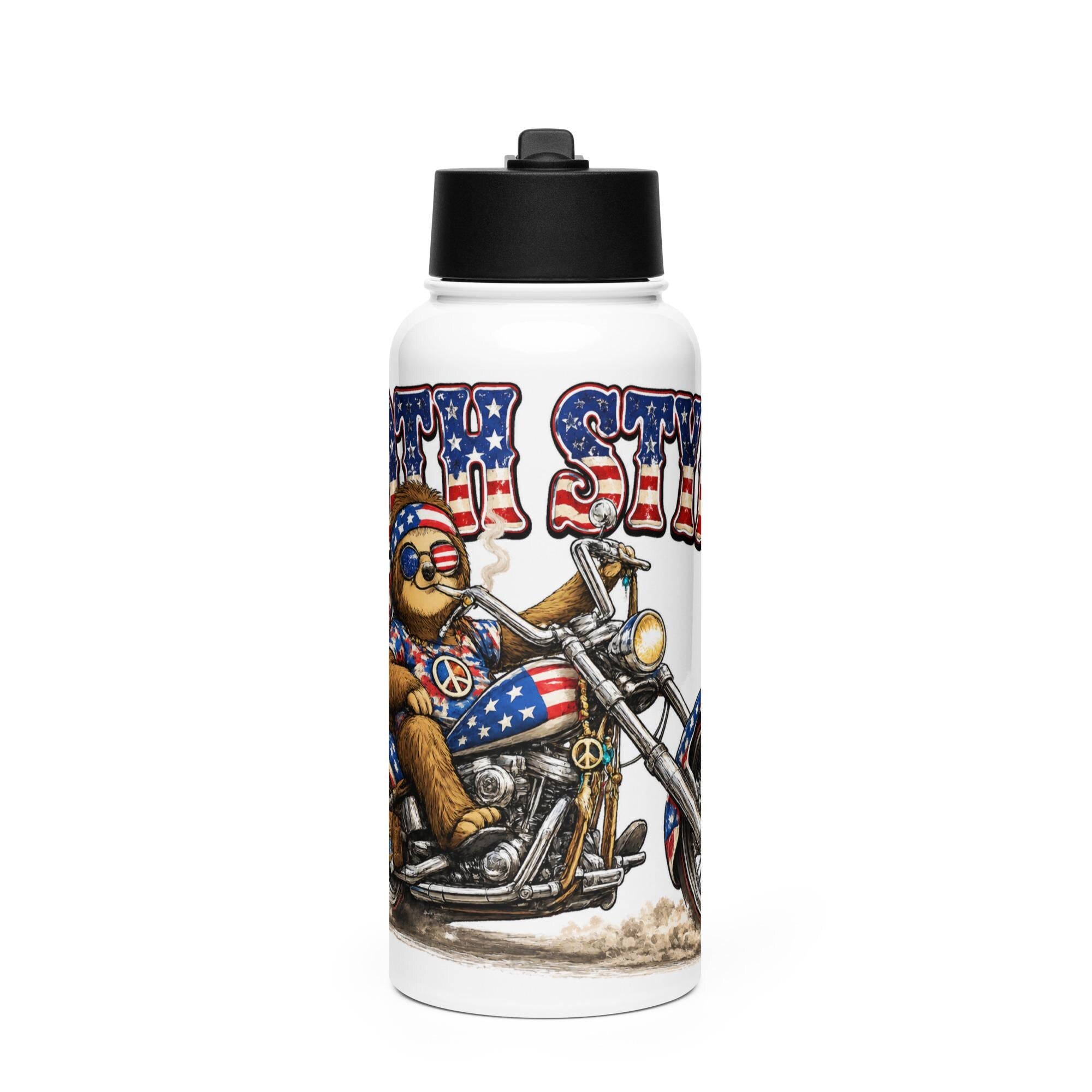 Sloth Stylin Stainless steel water bottle with a straw lid