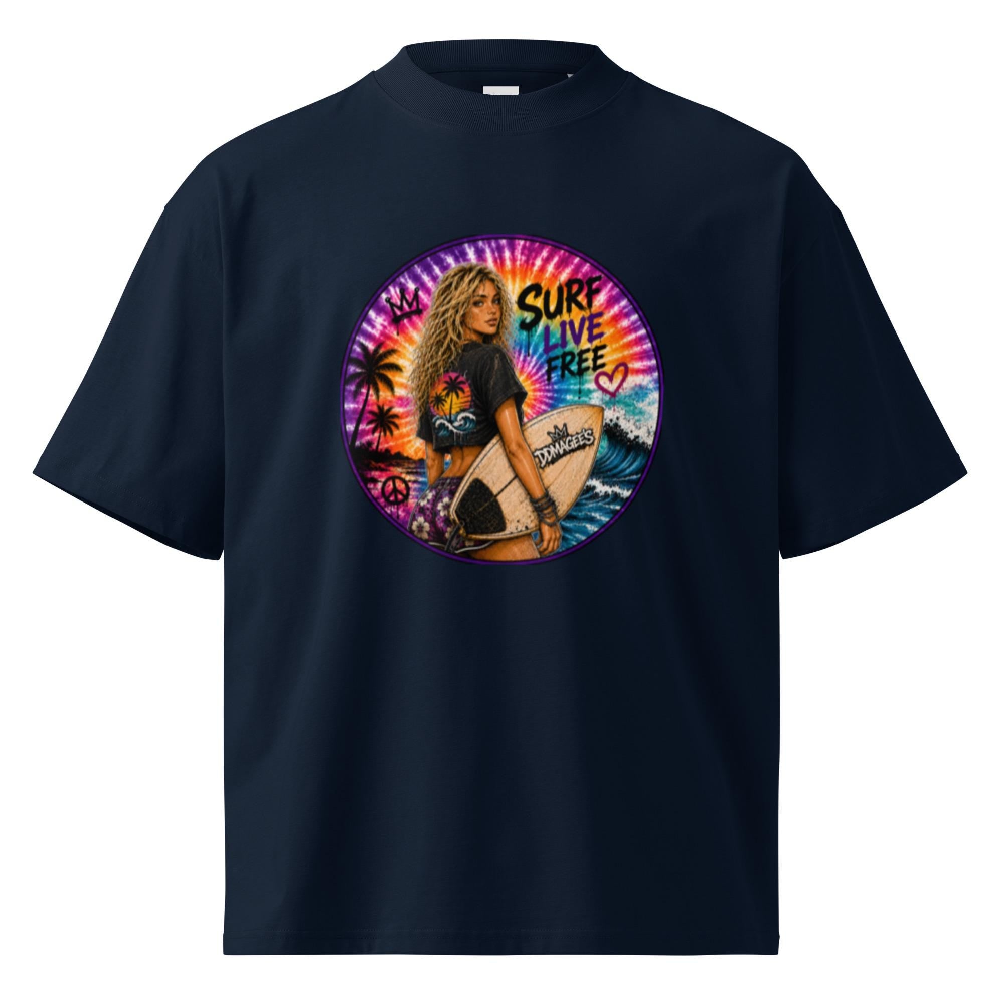 DDMaGee's Surfer Girl Unisex organic oversized high neck t-shirt