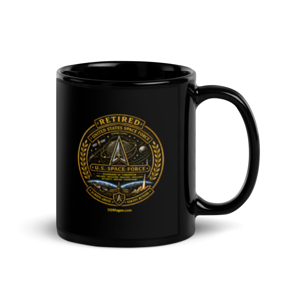 Retired US Space Force Black Glossy Mug