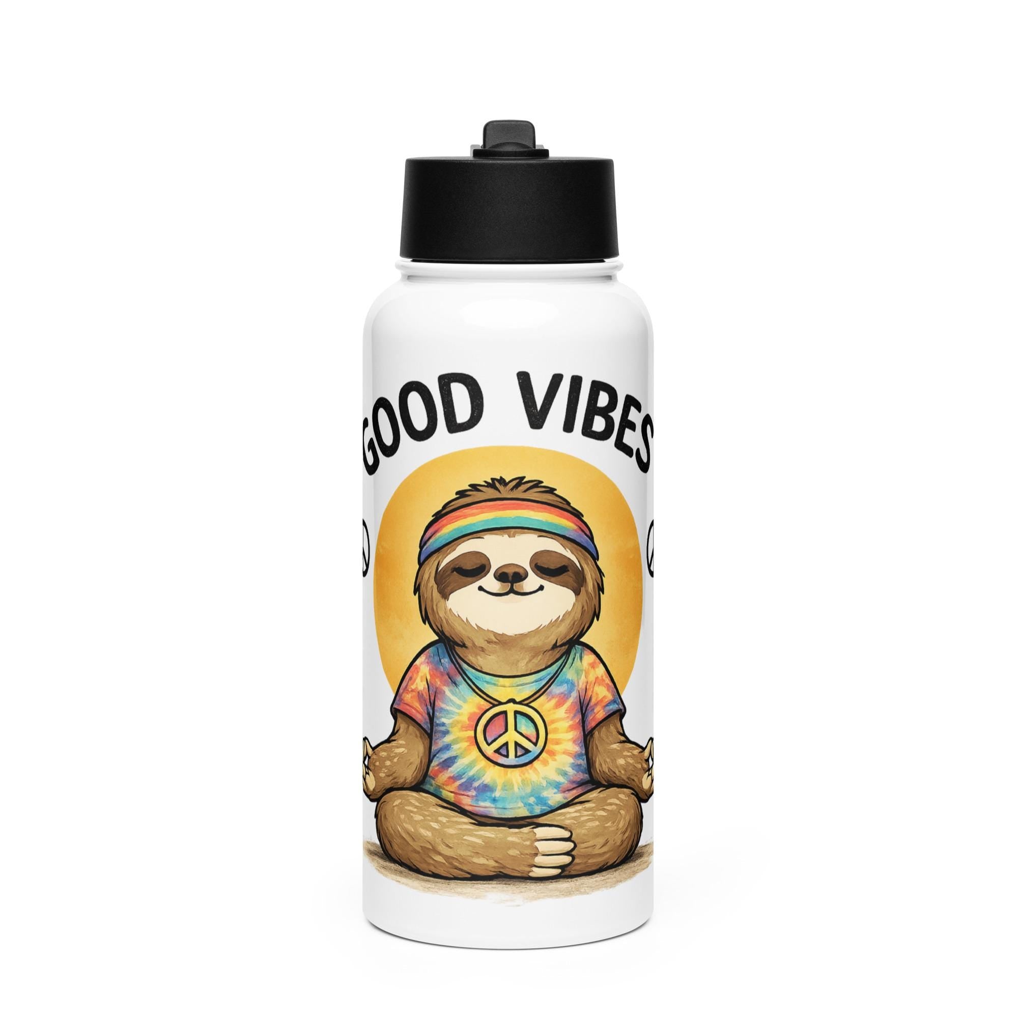 Sloth Good Vibes Stainless steel water bottle with a straw lid