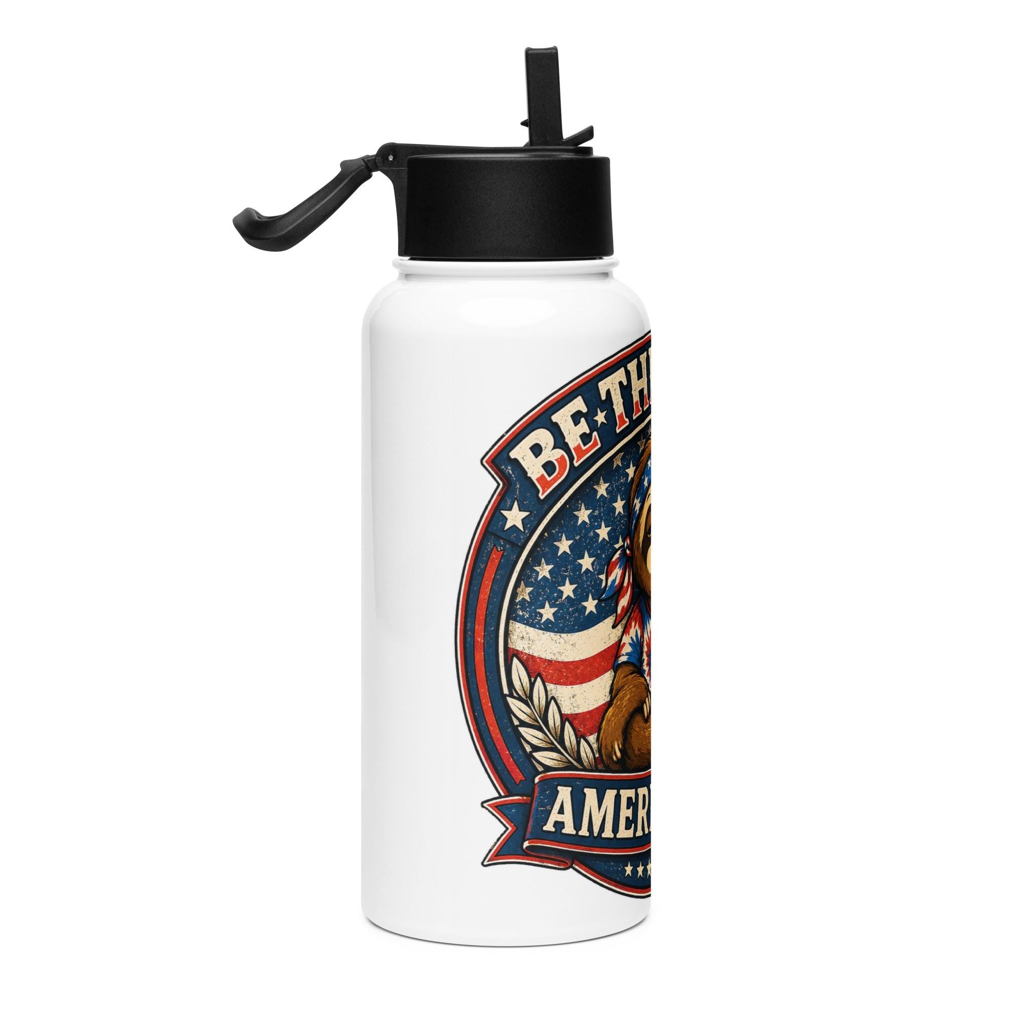 Be The Sloth America 250 Stainless steel water bottle with a straw lid