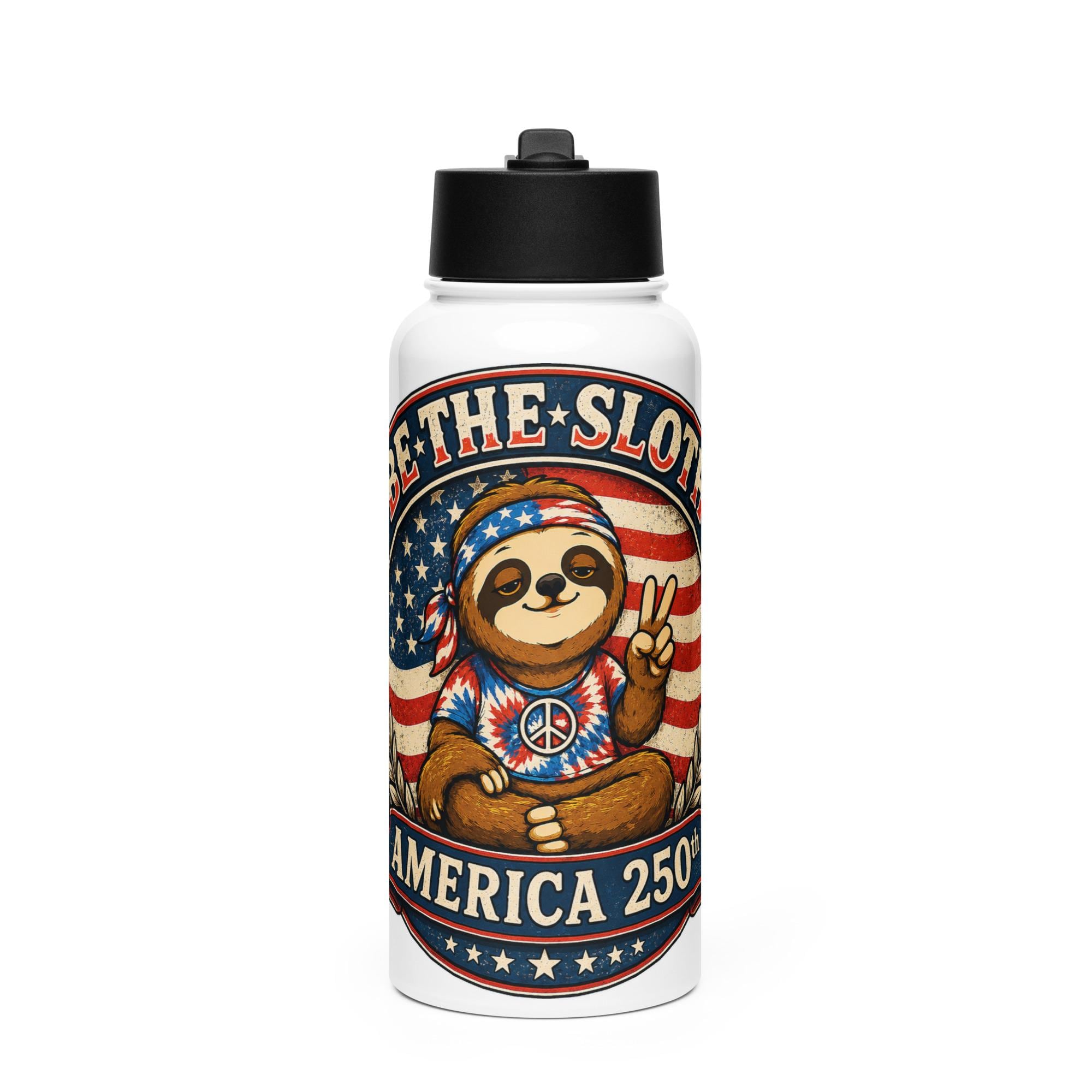 Be The Sloth America 250 Stainless steel water bottle with a straw lid