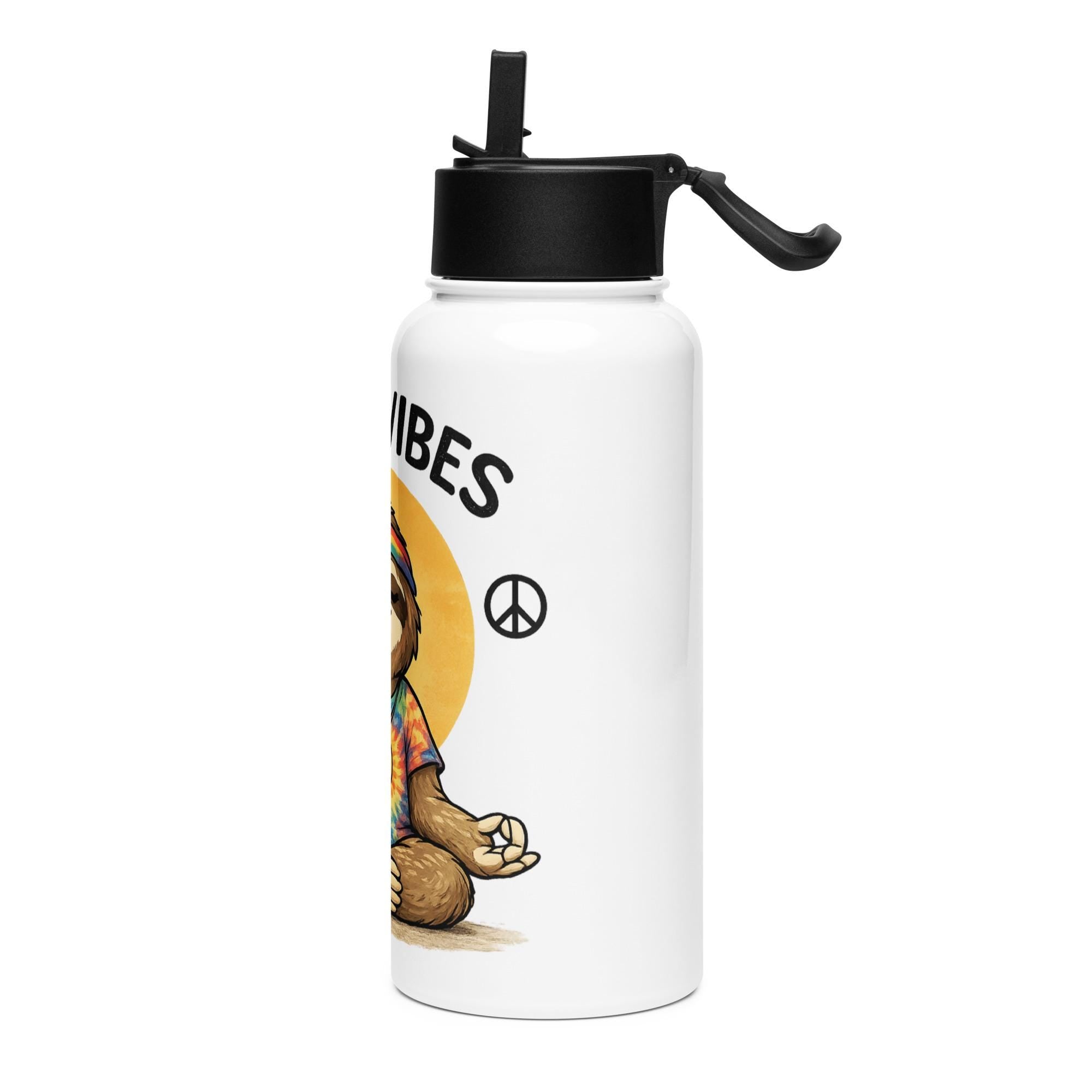 Sloth Good Vibes Stainless steel water bottle with a straw lid
